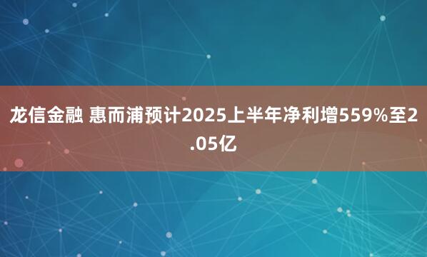 龙信金融 惠而浦预计2025上半年净利增559%至2.05亿